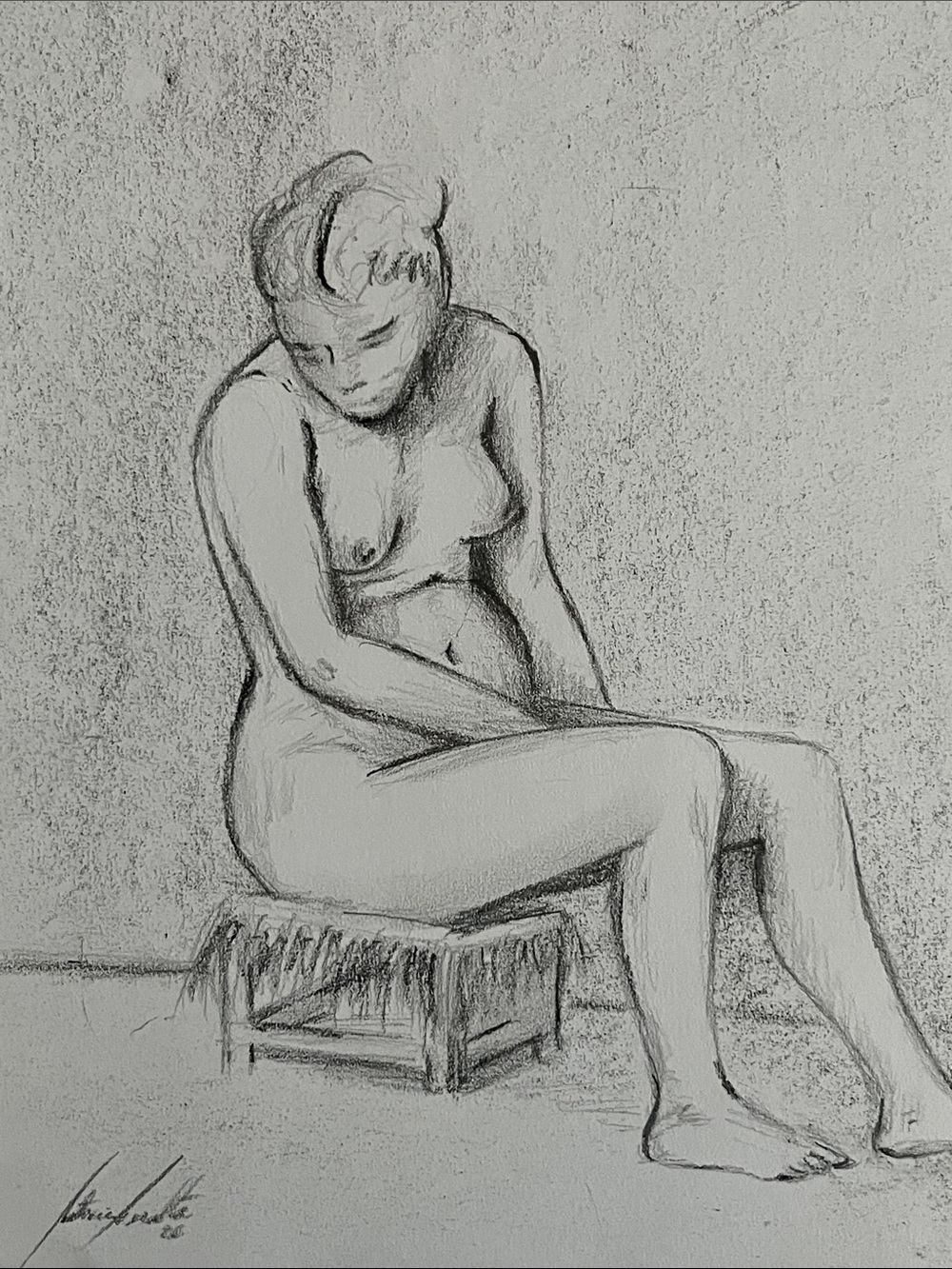 Figure Study Charcoal Sketch - Monochrome Nude